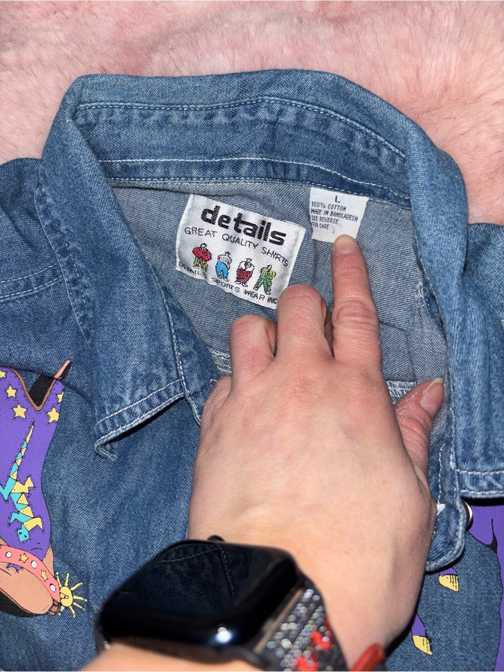 Denim Button-Down Shirt with Colorful Western Motif - Picture 8 of 9